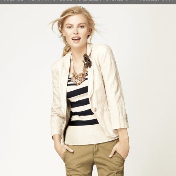 Loft Cream Stripped Classic Three Button Blazer B5 - Picture 3 of 5